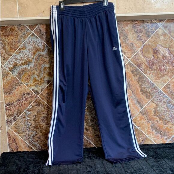 adidas Other - VINTAGE Y2K Adidas Men's Wide-Leg 3-Stripe Track Pants Navy Size Medium